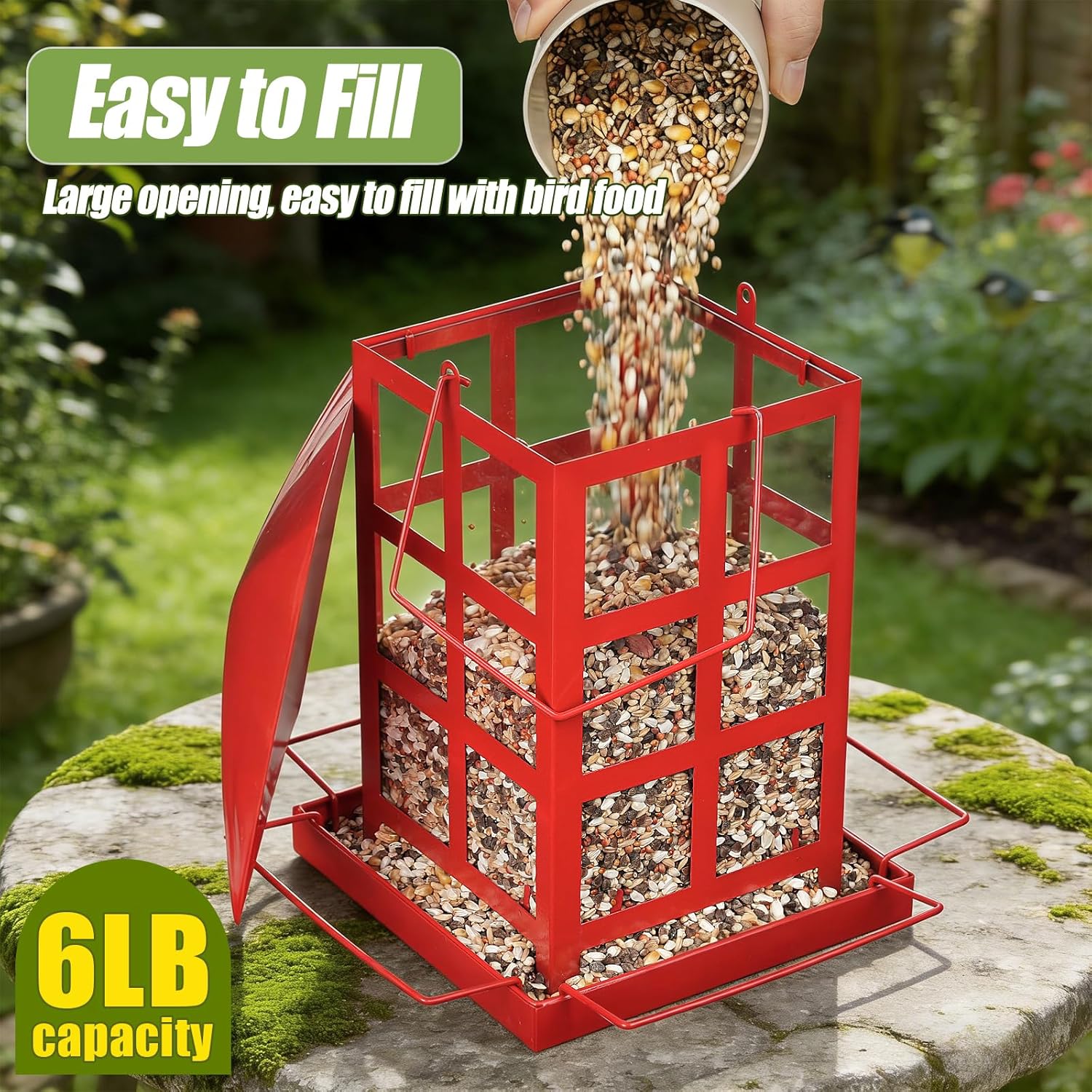 Bird Feeder, 6 LBs Large Capacity Bird Feeders for Outdoor Hanging | Heavy Duty Metal, Wild Birdfeeder, 4 Perches, Rainproof Waterproof, Easy to Fill and Clean, For Outside Garden Yard