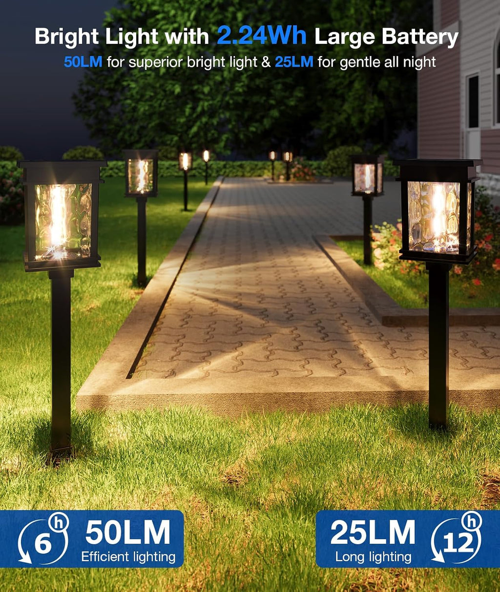 XMCOSY+ Solar Pathway Lights Outdoor, 6 Pack Solar Powered Garden Lights | 50 Lumens Adjustable Brightness, 2700K/4500K Color Dual-Temperatures, Auto On/Off IP65 for Lawn Walkway Landscape Lighting