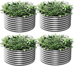 4 Pack 2x2FT Round Corrugated Galvanized Steel Raised Garden Bed Outdoor, Metal Above Ground Garden Bed for Vegetables and Flowers, Raised Beds for Gardening-2x2FTx10Inch