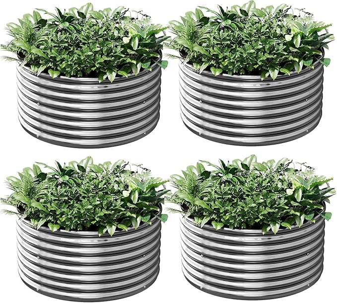 4 Pack 2x2FT Round Corrugated Galvanized Steel Raised Garden Bed Outdoor, Metal Above Ground Garden Bed for Vegetables and Flowers, Raised Beds for Gardening-2x2FTx10Inch