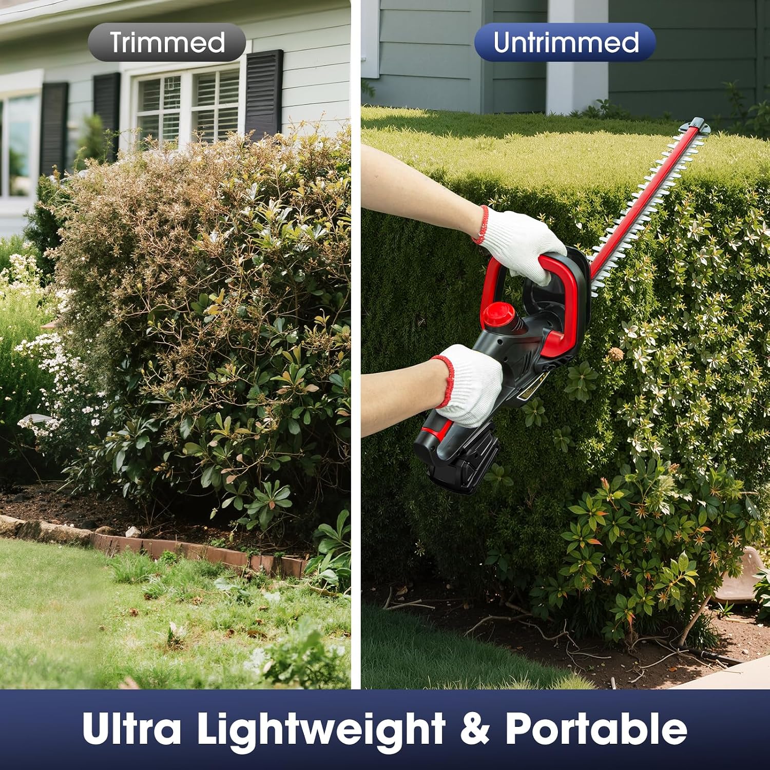Cordless Hedge Trimmer Compatible with Milwaukee 18V Battery, Red | 22-Inch Dual Action Blade 1600 RPM Electric Bush Trimmer with Rotating Rear Handle for Garden (Battery Not Included)