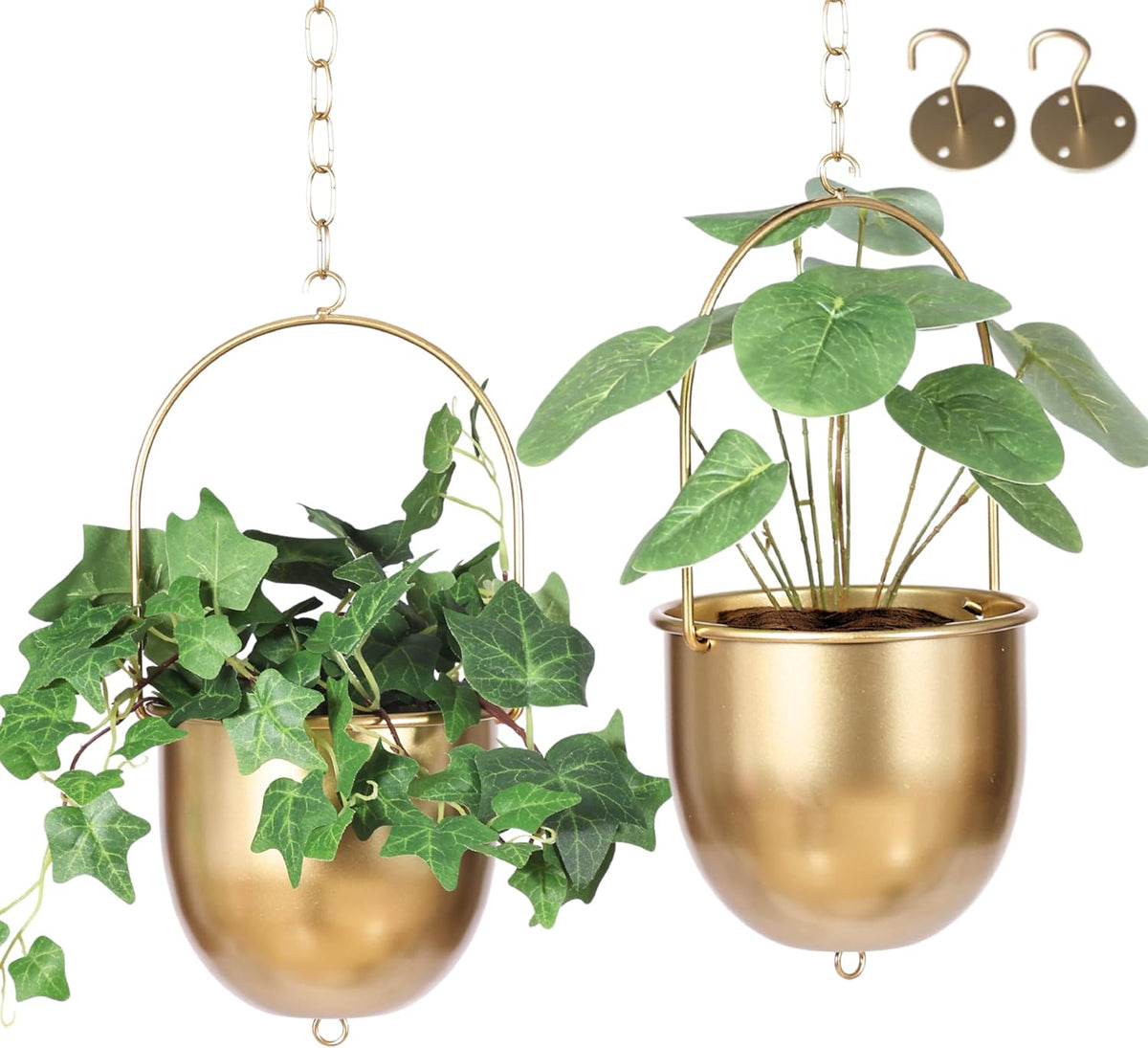 shineloha 2 pack metal gold hanging planters, brass, main product view