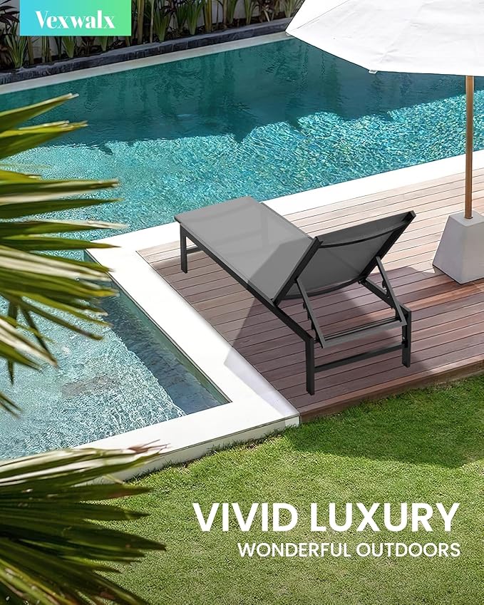 Outdoor Lounge Chairs Set of 2, Aluminum Patio Chaise Lounge Chairs with 5-Position Recliner, Pool Lounge Chairs for Backyard, Poolside, Deck, Lawn (Darkgray)