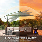 Outsunny 10 ft Offset Patio Umbrella with Cover, Round Hanging Cantilever Umbrella with 6-Position 360° Rotation, Crank Handle, Tilt, Cross Base, Heavy Duty Outdoor Umbrella for Garden