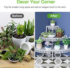 3 Tier Plant Stand Semi-Circular Flower Pot Organizer Rack Quarter Round Plant Display Holder Outdoor Storage Shelves Metal Corner Shelf Planter Shelving Ladder Plant Stand for Indoor Use(White)