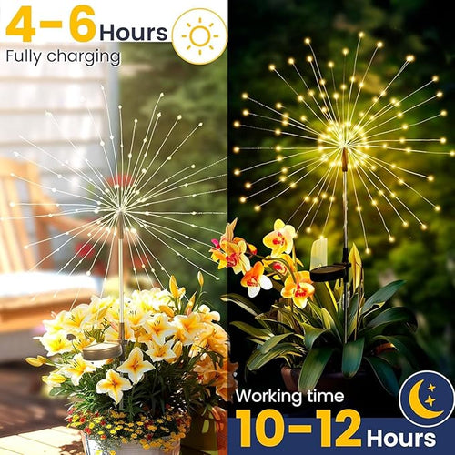 4 Pack Solar Firework Lights 200 LED Create Magical Nights, Waterproof Starburst Fairy Lights for Garden Yard Patio Christmas Romantic Wedding Party Decor(Warm White)