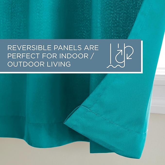 TOWN & COUNTRY BASICS Cabana Solid Heavyweight Indoor Outdoor Curtains, Light Filtering Opacity with Grommet Top, Water Repellent, 2-Pack Set, 54"x84", Teal
