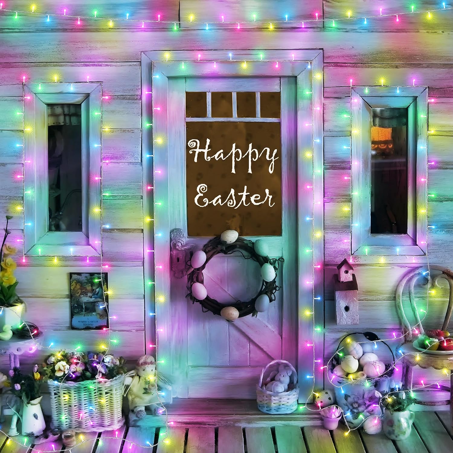 Joomer Easter String Lights 33FT 100LED String Lights | with 8 Modes Timer Connectable Waterproof Plug in Indoor Outdoor, Pastel Fairy light for Easter Decorations