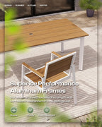 Outdoor Patio Dining Chairs Set of 2, 350LBS Capacity Aluminum Patio Dining Chairs with Armrests, Weather-Resistant for Lawn, Garden, Yard, Poolside and Indoor Use (White & Teak)