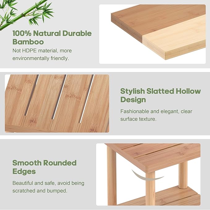 Outdoor Side Table, 2-Tier Small Outdoor Table for Patio, Adirondack Side Tables for Outside or Indoor, Bamboo End Table for Pool, Porch, Weather Resistant Easy Maintenance