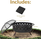 sunnydaze crossweave 36" large outdoor fire pit, wood, front angle view
