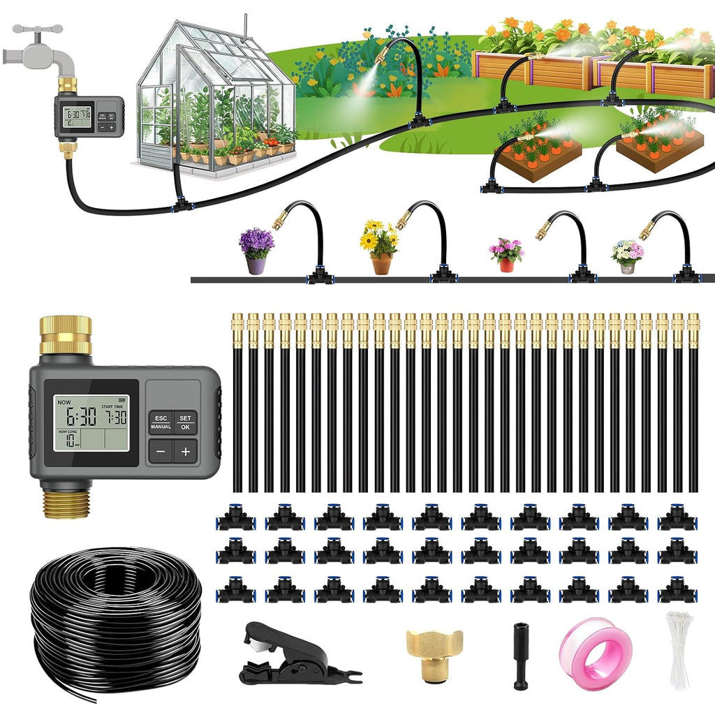 120ft drip irrigation system with smart water timer, main product view
