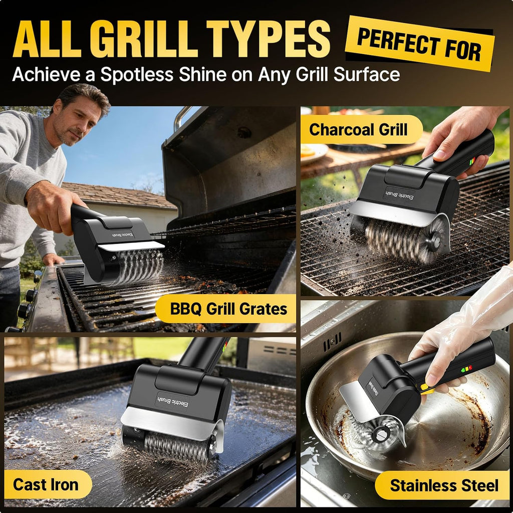 Electric Grill Brush, 2026 Upgraded Cordless BBQ Grill Cleaner | 1100 RPM, 2600mAh Rechargeable, Dual Safety Lock, Splash-Proof Guard, Detachable Stainless Head for Gas Charcoal Cast Iron Grills