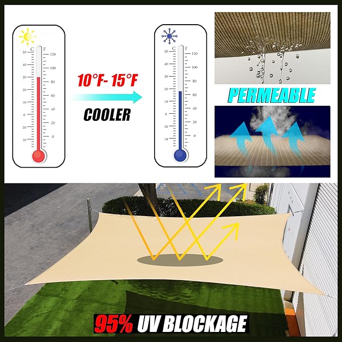 Royal Shade 16' x 20' White Rectangle Sun Shade Sail Canopy Outdoor Patio Fabric Screen Awning RTAPR1620 - UPF50+ 95% UV Blockage, Heavy Duty, Water & Air Permeable (We Make Custom Size)