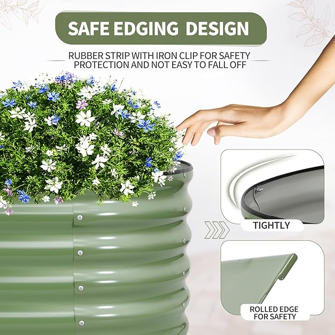 Galvanized Raised Garden Bed - 8x2x1.4FT Metal Planter Boxes Outdoor | Oval Steel Raised Bed Kit for Gardening with Protective Tape, Bracing Rods, Gloves for Vegetables, Flower, Herb (Green)