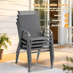ONBRILL Patio Chairs set of 4, Easy Assembly Stackable Outdoor Dining Chairs with Wide Seat and Sturdy Metal Frame, Breathable All Weather Textilene Outdoor Chairs Set of 4 for Deck, Pool, Porch, Grey