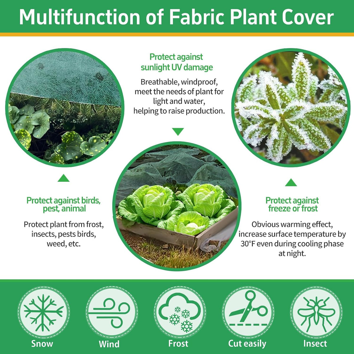 plant covers freeze protection, 10x50ft green frost blanket, side view