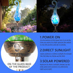 Garden Solar Lights Outdoor, Decorative LED Pearlized Glass Spiral Garden Stake with Finial, Hand Blown Glass and Metal Outdoor Decoration, 3 x 36 Inch (Light Blue)