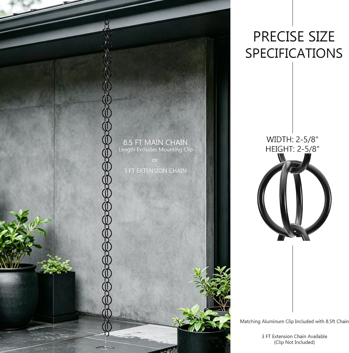 3 ft aluminum rain chain for gutters outside, package contents
