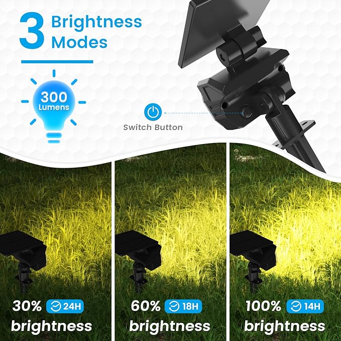 VOLISUN Solar Spotlight Outdoor, IP67 Waterproof Solar Landscape Spot Lights，Uplights for Yard Garden Pathway - 12 Pack (Warm White) 27 LED 3 Lighting Modes