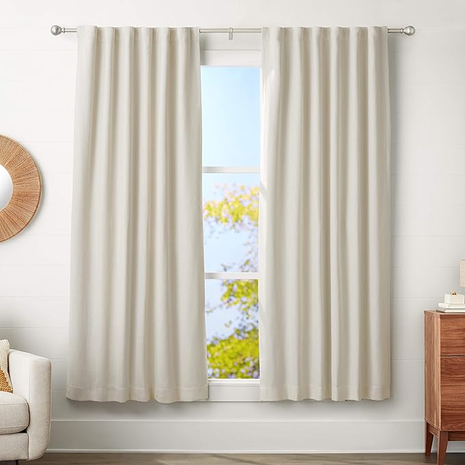 Amazon Basics Easy Installation Adjustable Curtain Rod for Windows with Round Finials, 1-Inch Rod, 72" to 144", Nickel, 2-Pack