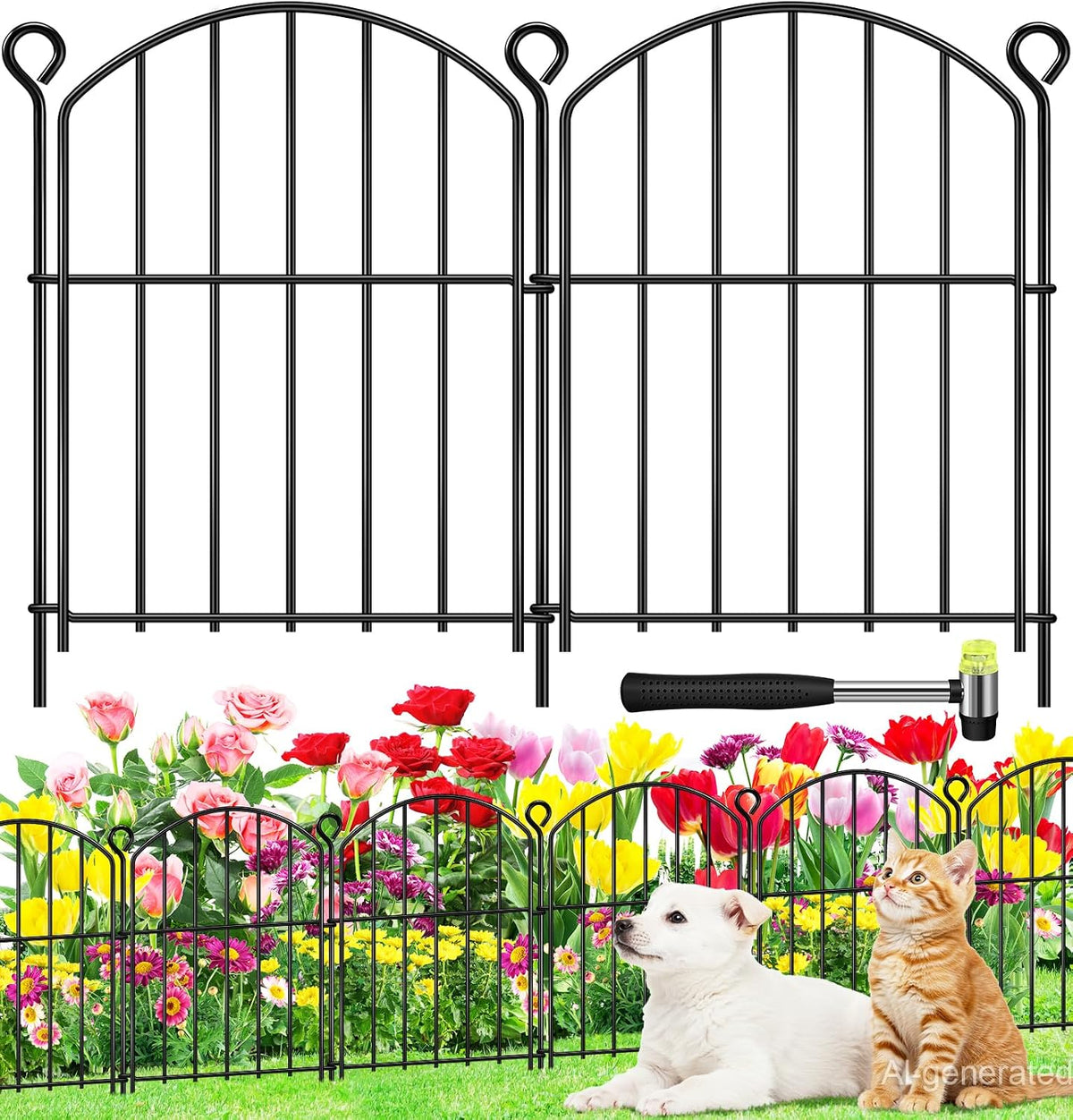 decorative garden fence 17in (h) x15ft (l),arched rustproof, main product view