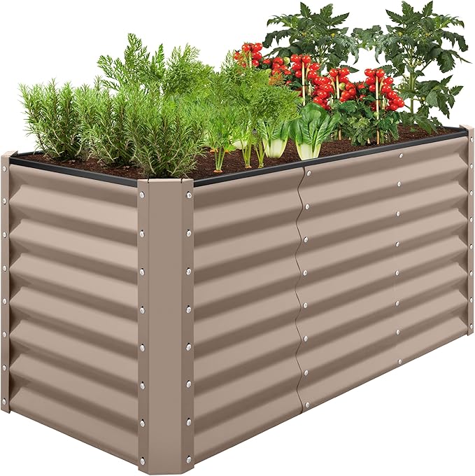 Best Choice Products 4x2x2ft Outdoor Metal Raised Garden Bed, Deep Root Planter Box for Vegetables, Flowers, Herbs, and Succulents w/ 119 Gallon Capacity - Taupe