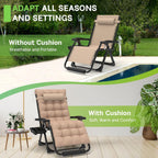 29In XL Zero Gravity Chair, 440LBS with Cushion | Anti Gravity Recliner Lounge Chair with Aluminum Alloy Lock & Footrest, 90-170° Adjustable, for Lawn Patio Indoor Outdoor