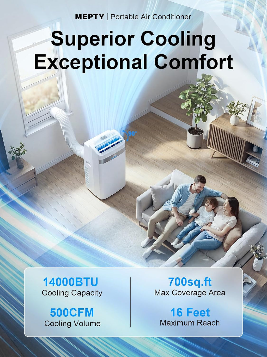 mepty 14000btu portable ac, portable air conditioner with, close-up detail