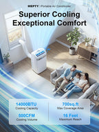 mepty 14000btu portable ac, portable air conditioner with, close-up detail