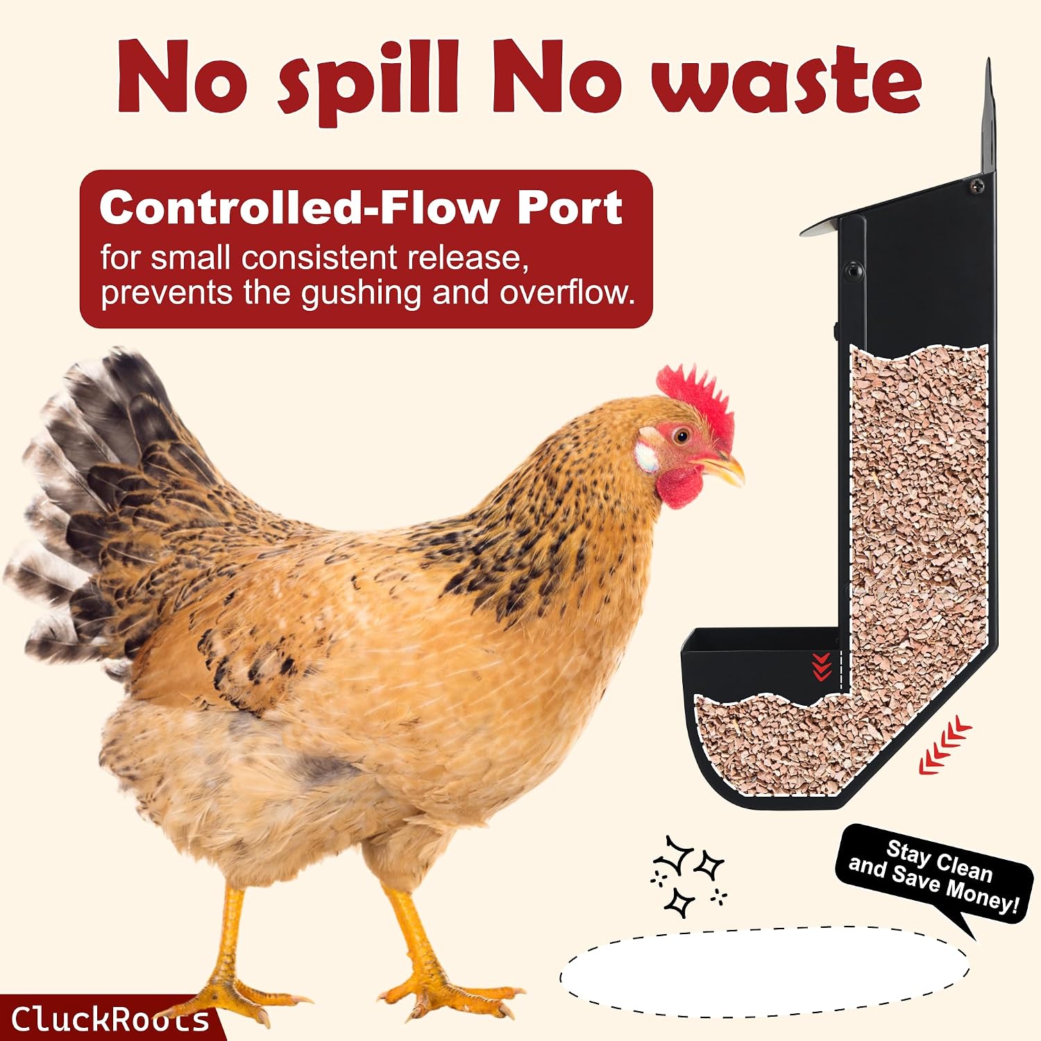 CluckRoots Chicken Grit and Oyster Shell Feeder Combo, No-Spill Metal | Lift-Off Heavy-Duty Dispenser w/ Rain Lid View Window, Small Flocks Capacity, Chicken Coop Accessories Gifts for Lovers