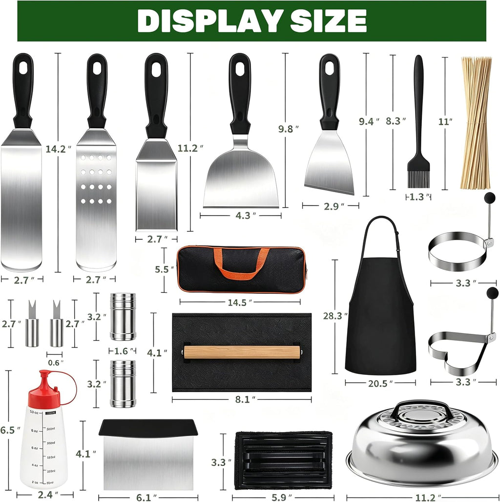 120 Pcs Griddle Accessories Kit, Perfect Hibachi Flat Top Grill Tools for Blackstone and Camp Chef, Enlarged Beefed-up Grill Spatula Gift Set with Basting Cover, Burger Press for Outdoor BBQ.