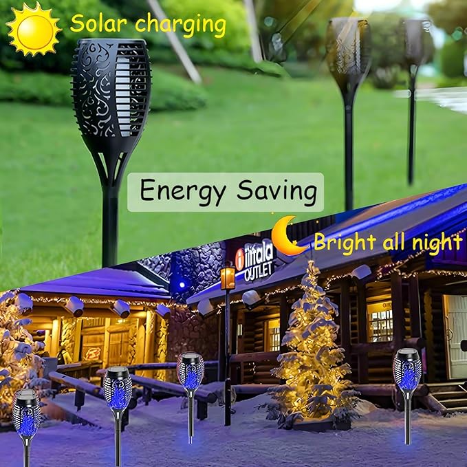 4 Pack Outdoor Solar Flame Light,Solar Lights Outdoor for Garden Decorations with Flickering Flame,IP65 Waterproof Solar Powered Yard Lights Torch Light for Lawn Patio Pathway (Blue)