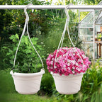 VIDELLY 4 Pieces Plastic Hanging Planters, 5.9 in Dia x 3.54 in H, Small Flower Plant Basket Pots Chain Holder Garden Decoration for Indoor and Outdoor Use, Beige White