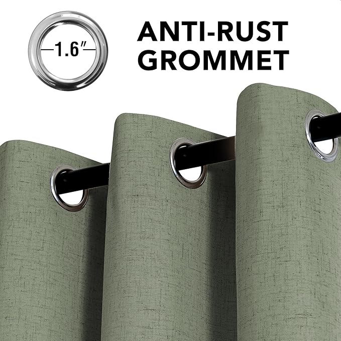 H.VERSAILTEX Linen Curtains 100% Blackout Curtains for Bedroom 45 inch Long Full Light Blocking Nature Linen Blended Window Curtains for Living Room Nickel Grommet (2 Panels, Heathered Dried Sage)