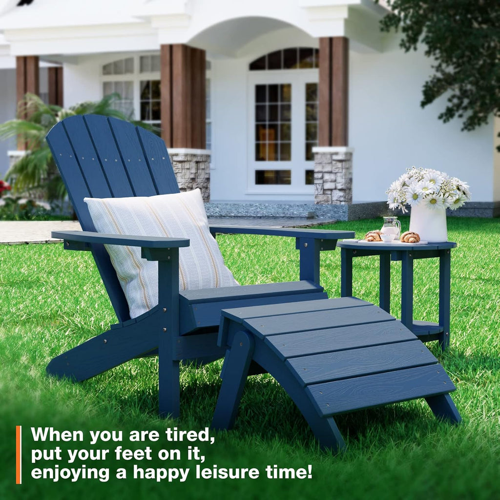 YEFU Folding Adirondack Ottoman Outdoor Set of 2, Navy Blue | Fade and Rust Resistant Footstool for Adirondack Chair, All-Weather Foot Rest for Outside Patio Garden Lawn Pool Backyard