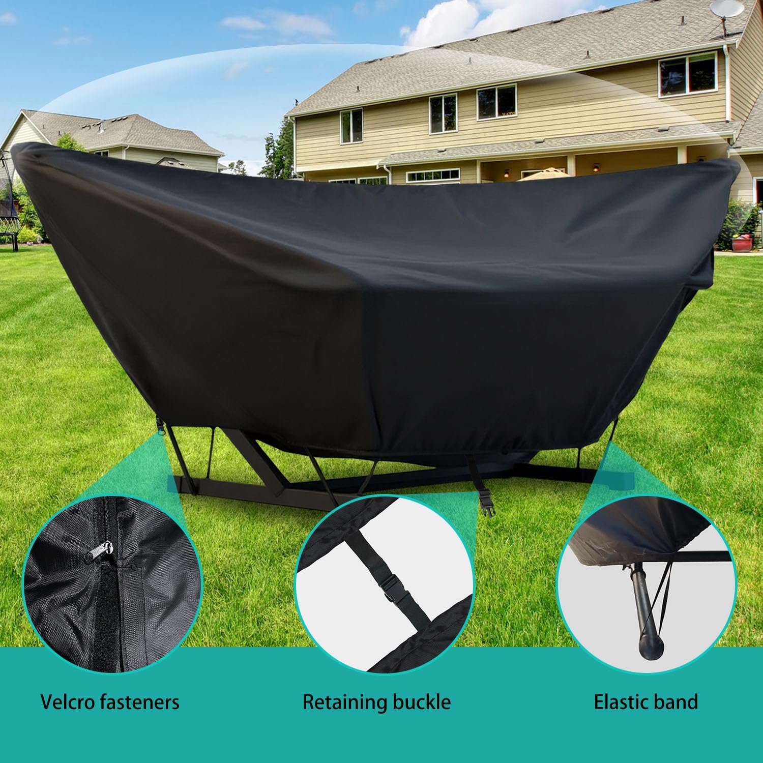 Outdoor Hammock Cover with Zip and Elastic Ropes, Made of 420D high-Strength Fabric, Features Adjustable Buckles, for Outdoor Universal Hammocks, Waterproof, Windproof (11-12FT,Black)