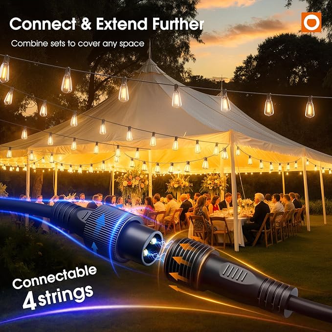 addlon 200FT(50FT*4) Outdoor String Lights with Remote,Waterproof Patio Lights with 108 Shatterproof Dimmable ST38 LED Bulbs Connectable Outdoor Lighting for Backyard Bistro Garden Bistro 2FT Spacing