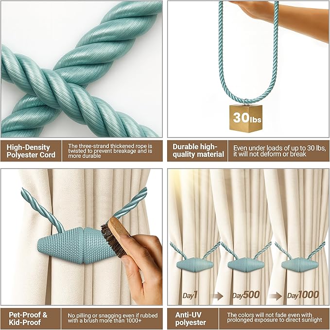Hion Magnetic Curtain Tiebacks Gray Blue 2pcs, Curtain Tiebacks Buckles Holdbacks Holders Hooks Clip for Home Bedroom Office Decorative Curtain
