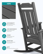 SERWALL Outdoor Rocking Chair Gray Set of 8, All Weather Patio Rocking Chair, HDPE Poly Rocking Chair for Adults, Heavy Duty Front Porch Rocker