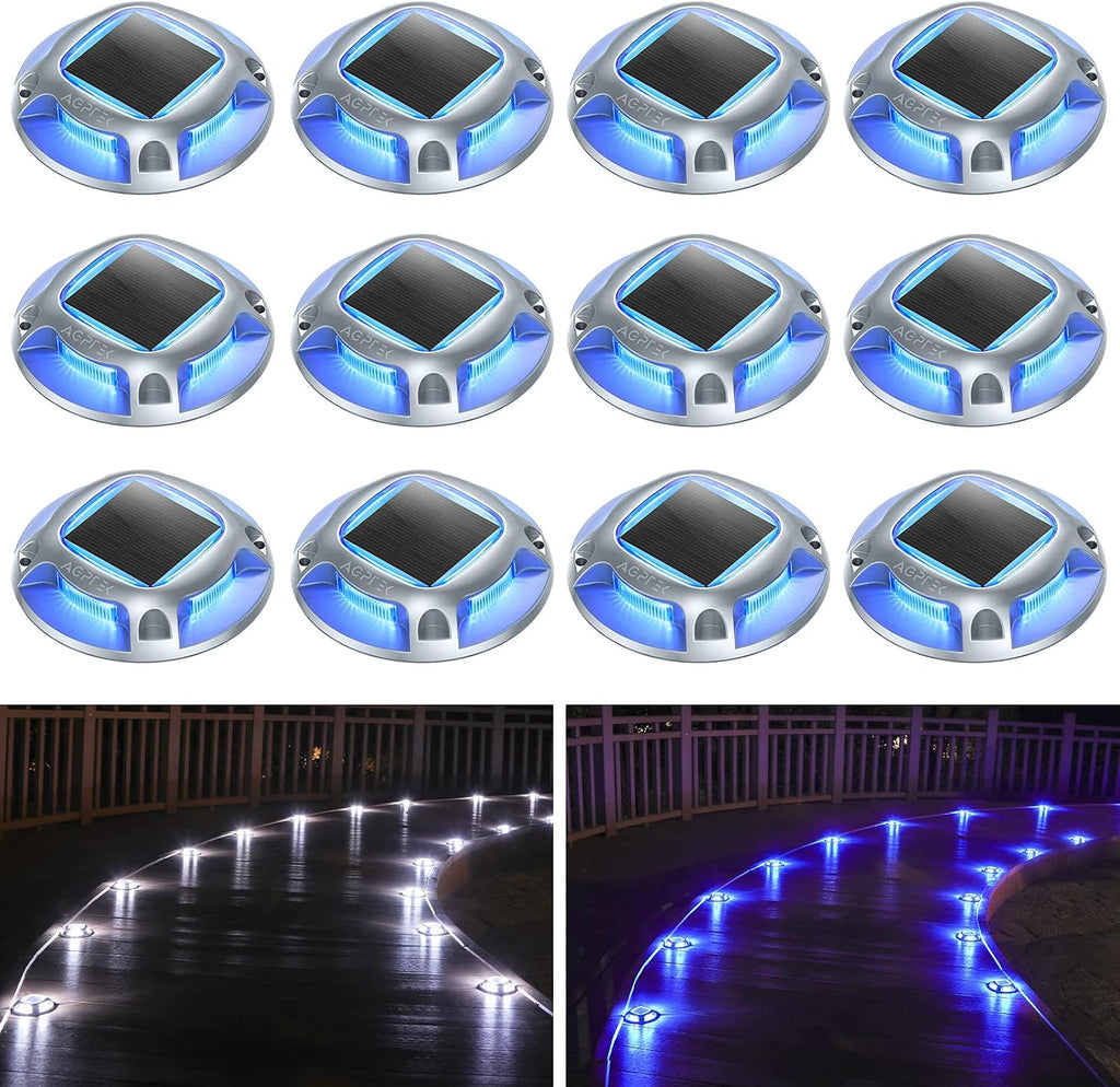 agptek solar driveway lights outdoor 12 pack, 2 shown in use
