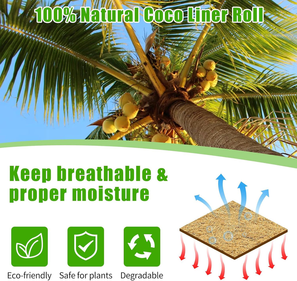 Coco Liner Roll 16x120 Inch, Natural Coconut Liners for Planter Flower Basket, Thick Coco Fiber Mat for Hanging Basket, Garden Decoration, Animal Pet Pads, Reptile Carpet
