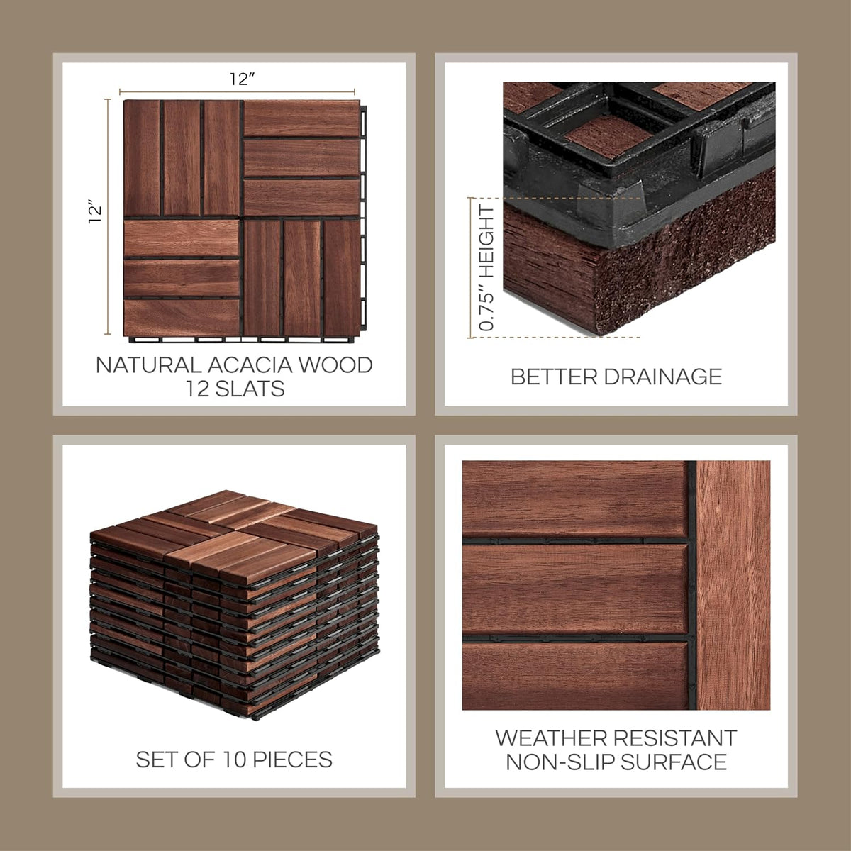 thyoi premium deck tiles, 10 pcs patio flooring, close-up detail