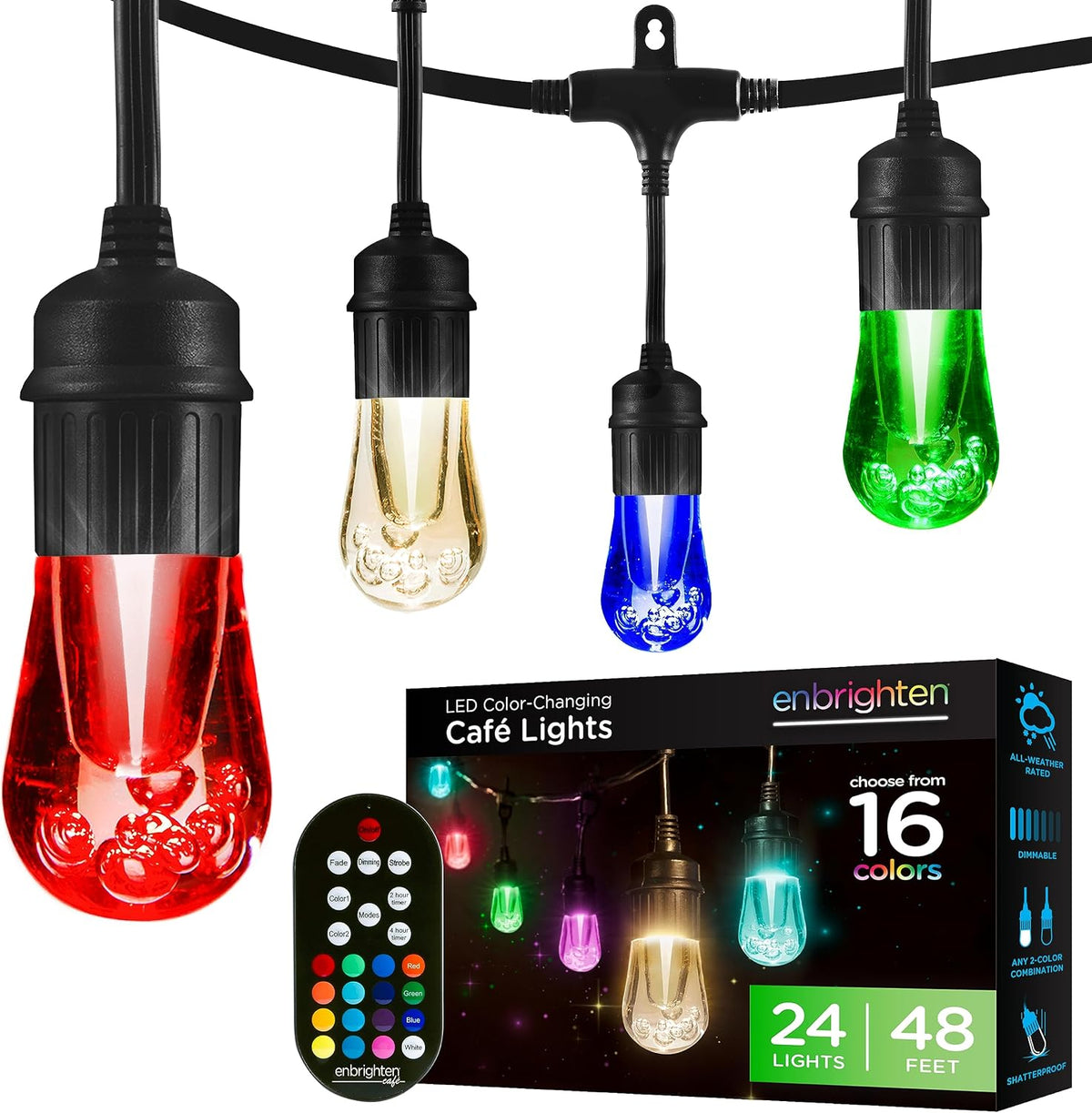 enbrighten vintage outdoor string lights, 48ft, 24 bulbs, main product view