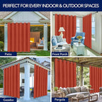 PureFit Outdoor Curtains for Patio Waterproof Weatherproof, UV Resistant Outside Curtains for Gazebo, Front Porch, Pergola, Sun Blocking Privacy Curtain, 100W x 95L inch, 1 Panel, Red Clay