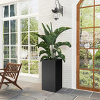 Metal Large Planter Box 15" L x 15" W x 30" H, Heavy Duty Tall Rectangle Outdoor Planter Box with Removable Insert Shelves for Porch, Garden, Patio, Yard (Black)