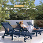 Patio Chaise Lounge Chair Set of 2, Oversized Lounge Chair Outdoor with 5 Positions, HDPE, Patio Lounge Chair with Wheels & Cup Holder for Pool, Deck, Poolside,Navy Blue