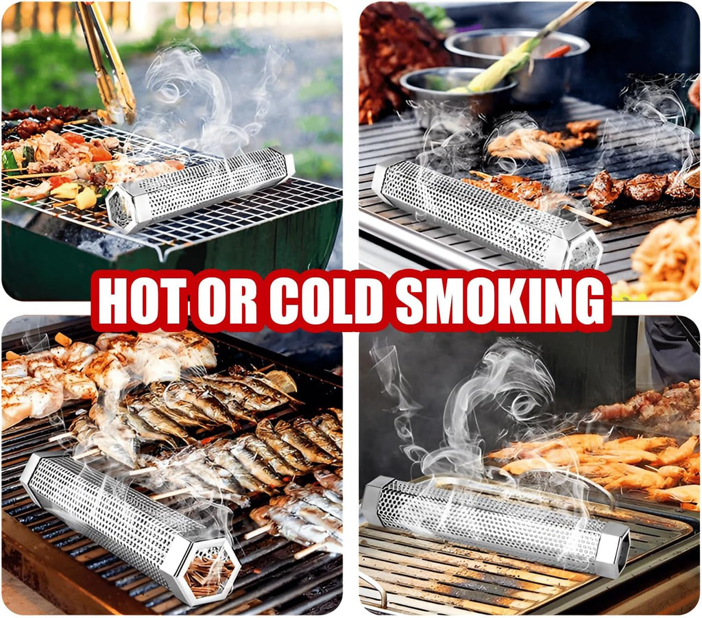 SHIKORI Smoker Tube,Stainless Steel Pellet Smoker Tube for Cold Smoker-6" | 5 Hours of Billowing Smoke-for Any Grill or Smoker,with Cleaning Brush