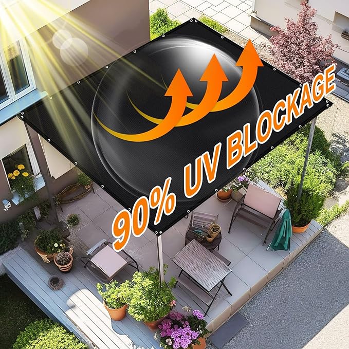 Artpuch 90% Sun Shade Cloth, 6 x 20 FT Pergola Shade Cover Canopy with Grommets, Sun Screen Fabric Tarp for Patio, Outdoor, Garden, Backyard, Black