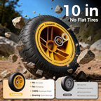 cammoo 10-in no-flat tires 600lb garden dump cart, close-up detail